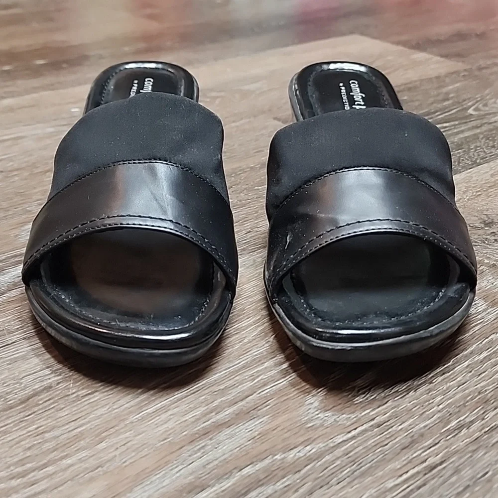 Predictions Comfort Plus Black Slide Open Toe Wedge Sandals